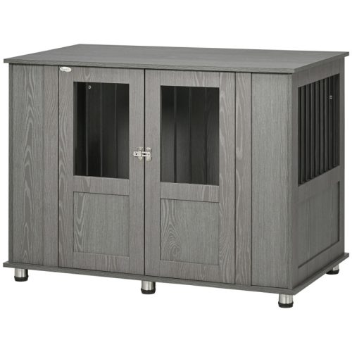 Dog kennel 116x60x87 cm dog cage with 2 doors dog box, lockable gray