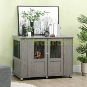   Kutya kennel 116x60x87 cm kutyaketrec 2 ajtóval kutyabox, zárható szürke