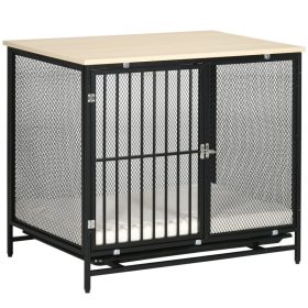   Kutya kennel 80x55x71 cm kutyaketrec párnázott, vízlepergető fekvőfelület kutyabox, zárható fekete