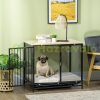 Kutya kennel 80x55x71 cm kutyaketrec párnázott, vízlepergető fekvőfelület kutyabox, zárható fekete