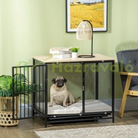   Kutya kennel 80x55x71 cm kutyaketrec párnázott, vízlepergető fekvőfelület kutyabox, zárható fekete