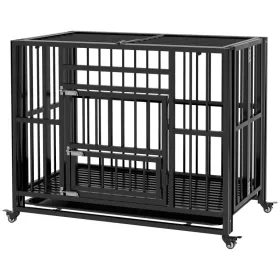  Kutya kennel görgős kutyaketrec 94x58x78 cm fekete kisállat ketrec szállítóbox