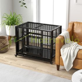  Kutya kennel görgős kutyaketrec 94x58x78 cm fekete kisállat ketrec szállítóbox