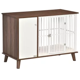   Kutyaketrec szekrénnyel 98x48x70,5 cm párnával barna-fehér