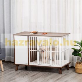   Kutyaketrec szekrénnyel 98x48x70,5 cm párnával barna-fehér
