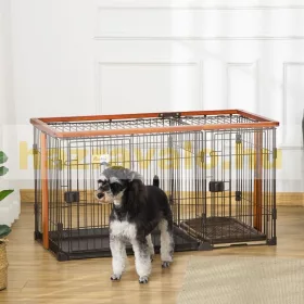Kutyaketrec kutya WC tálcával 111x54x61 cm dogbox 2 ajtóval kistestű kutyáknak beltéri kisállat 