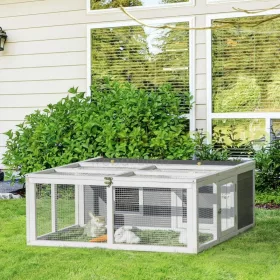   Kisállat ketrec kifutóval 120x105x46 cm vízálló nyúlketrec fehér-szürke