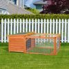 Pet cage with outdoor run 125.5x100x49 cm with extendable bottom, waterproof green-natural