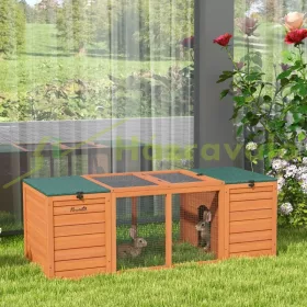   Kisállatketrec két házzal, kifutóval 140x60x50 cm vízálló zöld-narancs nyúlketrec