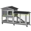 Outdoor cage for pets 157x53x99 cm gray house with wheels pine wood two-story rabbit cage