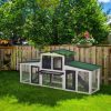 Outdoor pet cage house with run Weatherproof pine wood green and white 