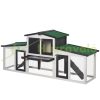 Outdoor pet cage house with run Weatherproof pine wood green and white 