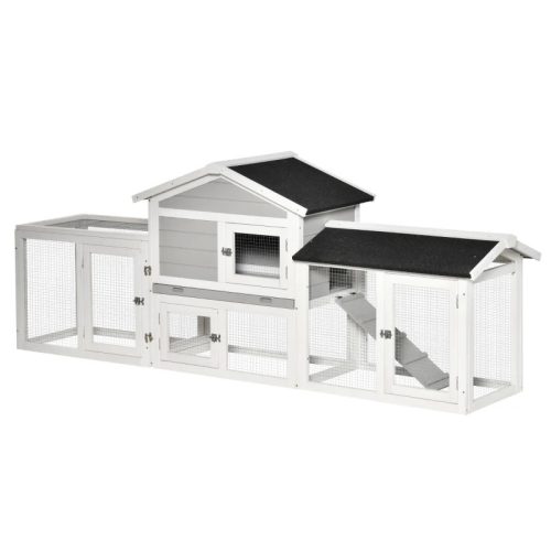 Pet cage 227x53x85 cm with two runs, ramp metal grey-white-black