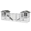 Pet cage outdoor rabbit cage 259x64x92 cm with two houses and run, ramp, removable trays white-grey