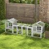 Pet cage outdoor rabbit cage 259x64x92 cm with two houses and run, ramp, removable trays white-grey