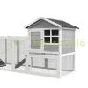 Pet cage outdoor rabbit cage 259x64x92 cm with two houses and run, ramp, removable trays white-grey