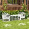 Pet cage outdoor rabbit cage 259x64x92 cm with two houses and run, ramp, removable trays white-grey