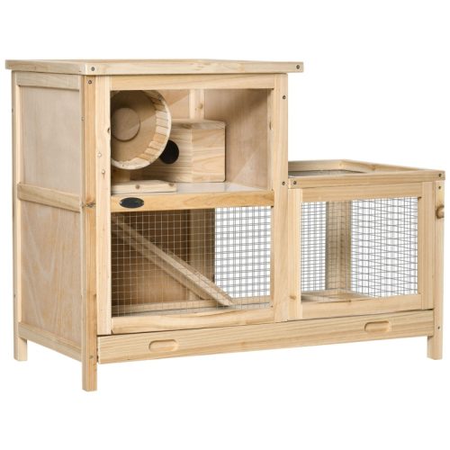 Pet cage pine wood rodent cage 78x41x60 cm guinea pig cage, 3-level hamster cage