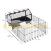 Small animal cage with runner and accessories 88x128.5x56 cm rolling black rodent cage, rabbit cage