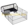 Small animal cage with runner and accessories 88x128.5x56 cm rolling black rodent cage, rabbit cage