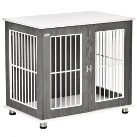   Kutyaketrec 85x55x75 cm Dogbox közepes és nagytestű kutyák számára, zárható szürke-fehér