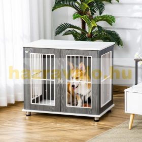   Kutyaketrec 85x55x75 cm Dogbox közepes és nagytestű kutyák számára, zárható szürke-fehér