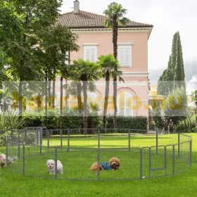  Kutya kennel kültéri kutyaketrec 16 paneles univerzális kisállat ketrec, kifutó szürke