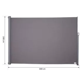  Térelválasztó kihúzható paraván 300x200 cm vízlepergető szövet szélfogó szélvédő világos szürke szín kültéri és beltéri használatra 