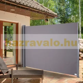   Térelválasztó kihúzható paraván 300x200 cm vízlepergető szövet szélfogó szélvédő világos szürke szín kültéri és beltéri használatra 