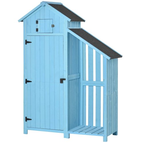 Garden shed blue wooden tool shed firewood storage with bitumen roof 130x54.5x180 cm