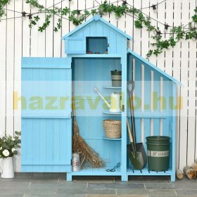   Kerti kisház kék fa szerszámos kisház tűzifa tároló bitumen tetővel 130x54,5x180 cm