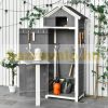 Small garden house wooden tool house with folding table gray white 78x52.5x182 cm