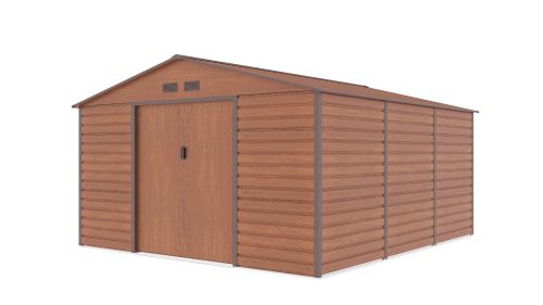 Garden house, steel tool house, wood effect small house 340x205x382 cm brown G21 GAH 1300