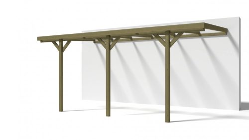 Kocsibeálló pergola 300x500 cm fenyőfa oldalfalhoz rögzíthető impregnált fa tetőfedés nélküli