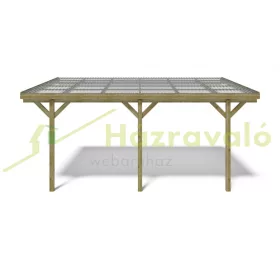   Kocsibeálló pergola 300x500 cm fenyőfa oldalfalhoz rögzíthető impregnált fa PVC tető borítás