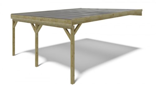 Dupla Kocsibeálló pergola 580x510 cm fenyőfa oldalfalhoz rögzíthető impregnált fa PVC tető borítás