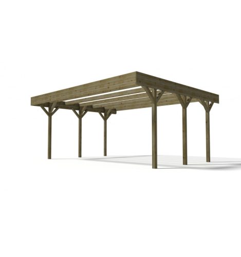 Dupla Kocsibeálló pergola 600x500 cm fenyőfa szabadon álló impregnált fa tetőfedés nélküli