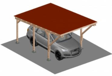 Kocsibeálló 300x500 cm impregnált fenyőfa autóbeálló pergola bitumenes zsindely tetővel