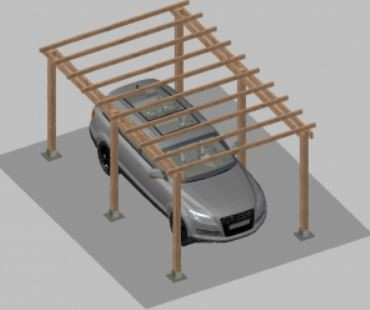 Impregnált fenyőfából készült autóbeálló 3x5 méter szabadon álló pergola leszúrható dübellel
