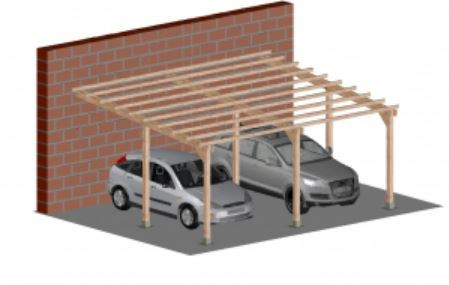 Dupla kocsibeálló pergola oldalfalhoz rögzíthető 6x5 méter impregnált fenyőfából leszúrható dübellel