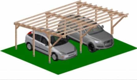 Dupla kocsibeálló 600x500 cm impregnált fa autóbeálló pergola tetőfedés nélküli leszúrható dübel