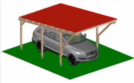 Kocsibeálló 300x500 cm impregnált fenyőfa autóbeálló pergola hullámlemez borítással