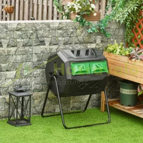   Komposztláda 160 literes űrtartalmú 2 rekeszes forgatható fekete komposztláda 71x65x96 cm