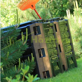   Komposztáló láda 800 liter fekete 2 részes kültéri komposztáló tartály kétkamrás komposztáló 