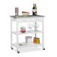 Service cart on wheels with 2 drawers, 2 shelves, large granite worktop in white