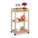 Bamboo service cart on wheels, small kitchen cart with 3 levels