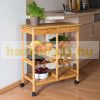 Rolling bamboo service cart, kitchen cart with 3 removable baskets, wine rack 