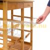 Rolling bamboo service cart, kitchen cart with 3 removable baskets, wine rack 