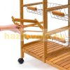 Rolling bamboo service cart, kitchen cart with 3 removable baskets, wine rack 