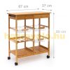 Rolling bamboo service cart, kitchen cart with 3 removable baskets, wine rack 